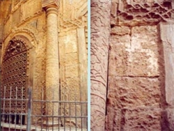 Western Façade Details, Cracks between window and marble column -- Deterioration of decorated stone and profiles. 