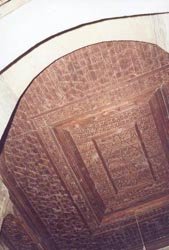Sabil wooden ceiling (ground floor); Deterioration of decorated motifs Due to rain water infiltration through the roof. 